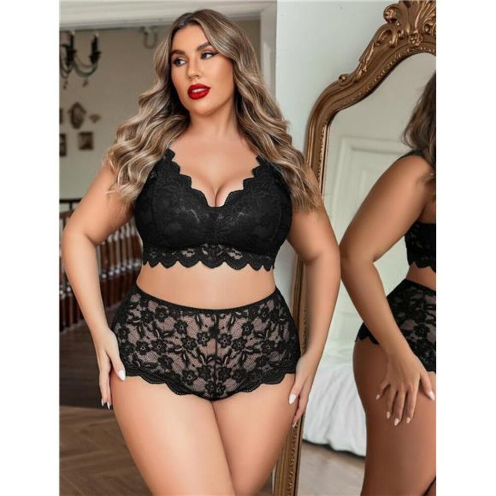 Luxe Plus Size Lingerie Set: Sexy Lace Halter Bralette & High-Waist Panty NWT - Picture 3 of 7